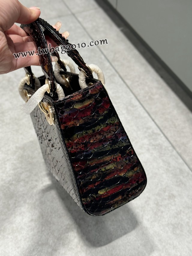 Dior专柜新款Lady女包迪奥高仿原单蟒蛇皮Ladymini三格戴妃手提单肩包 djfk1542